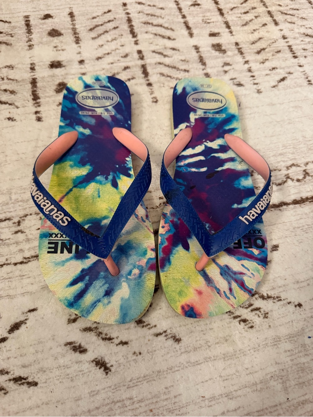 Havaianas Multicolor Tie-Dye Flip Flops with Blue Straps